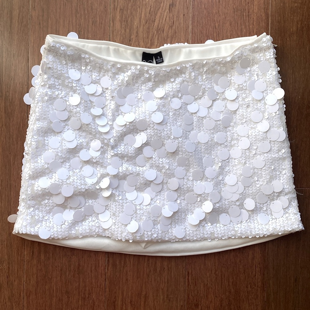 NWT White Sequin Mini Skirt with shorts Size Small